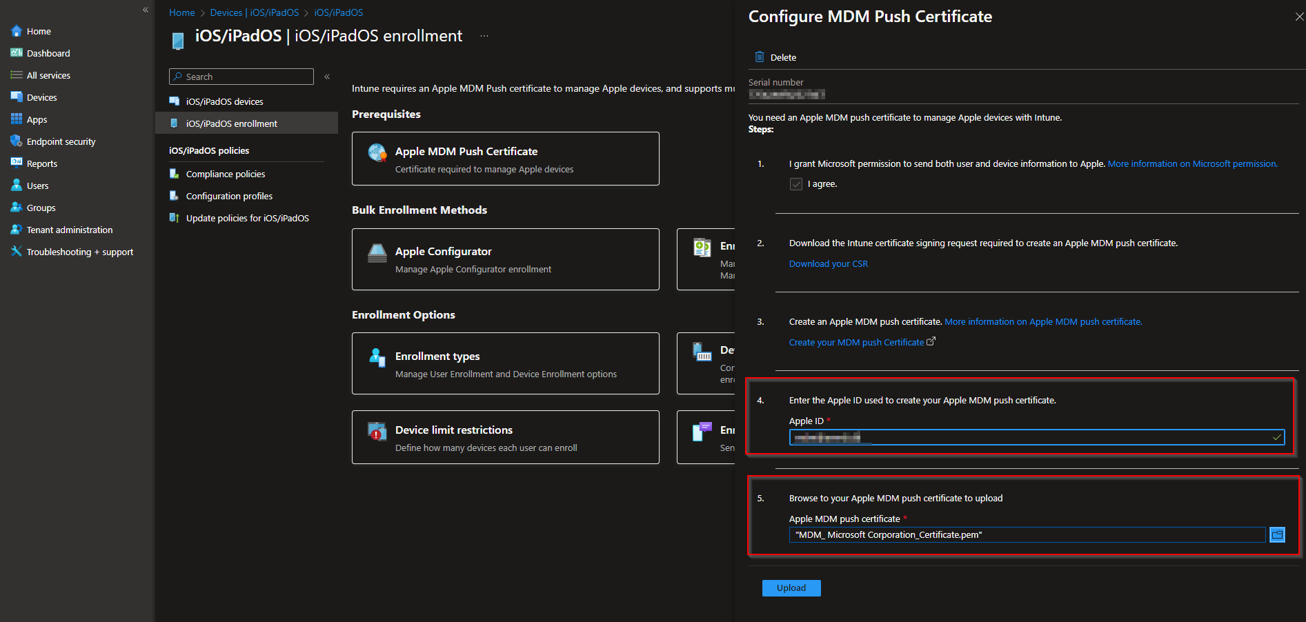 Apple MDM Push certificate uploaded and active in Intune